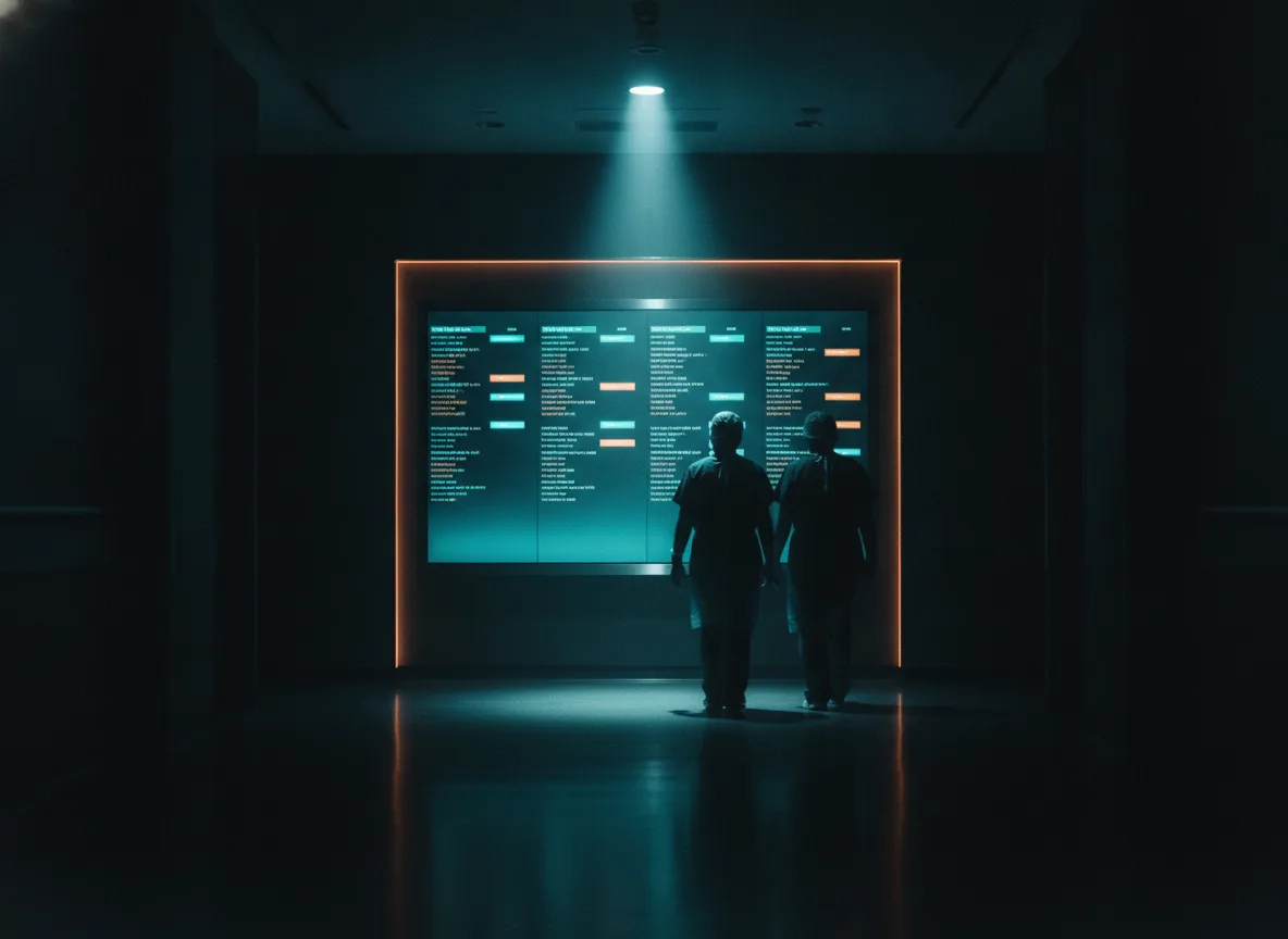 Tablero de estados quirúrgicos Annexio en una pantalla mural de hospital