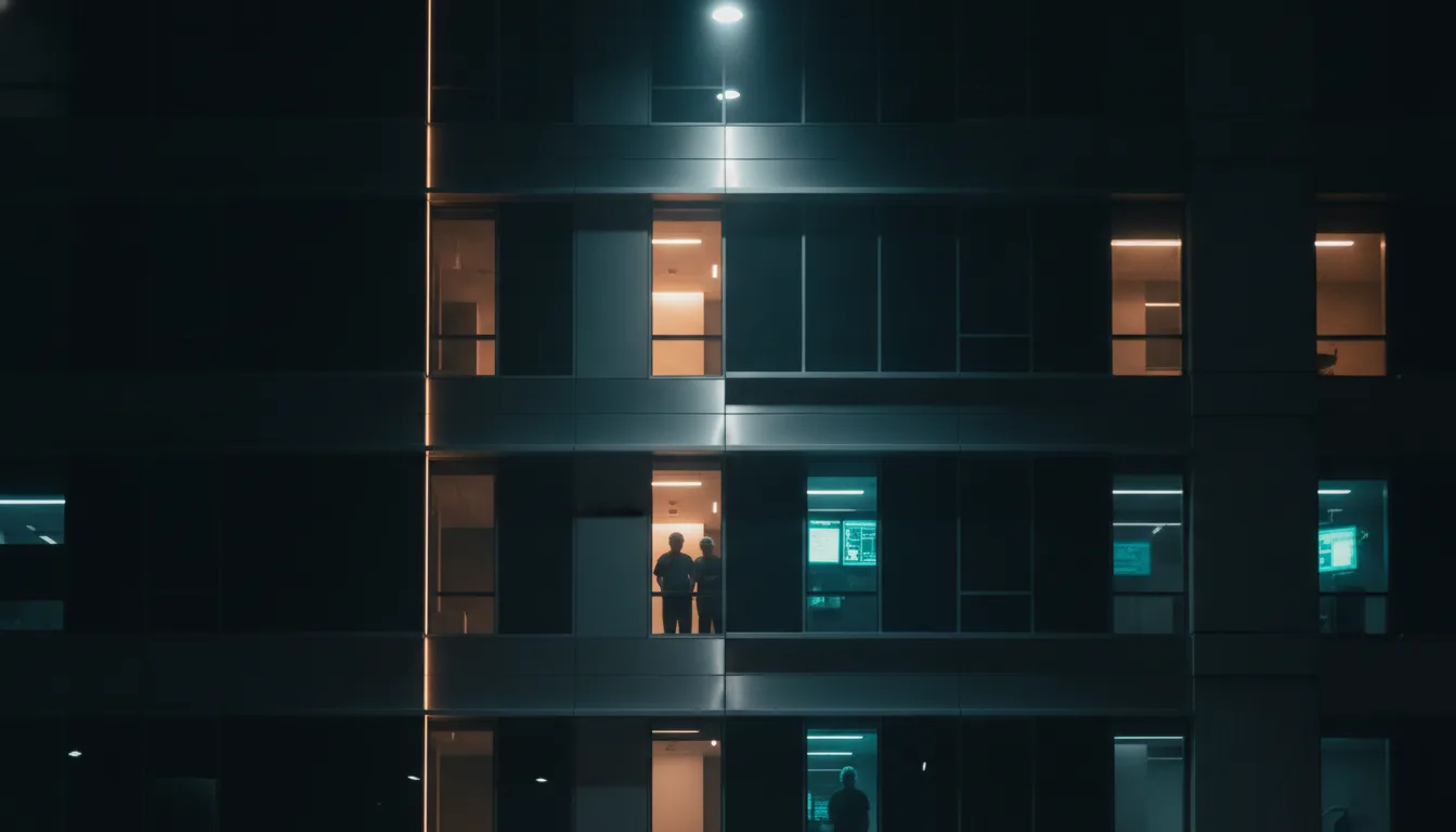 Fachada de hospital moderno de noche
